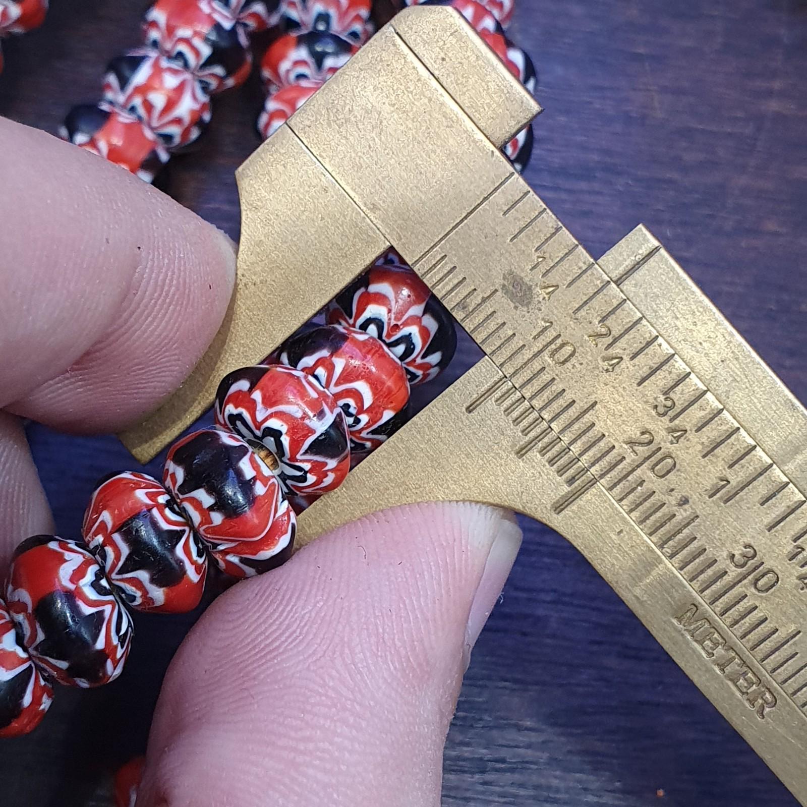 Venetian inspired glass beads 10mm red multicolor chevron beads necklace