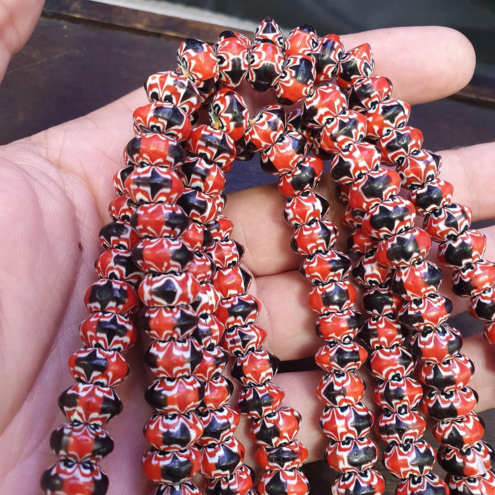 Venetian inspired glass beads 10mm red multicolor chevron beads necklace