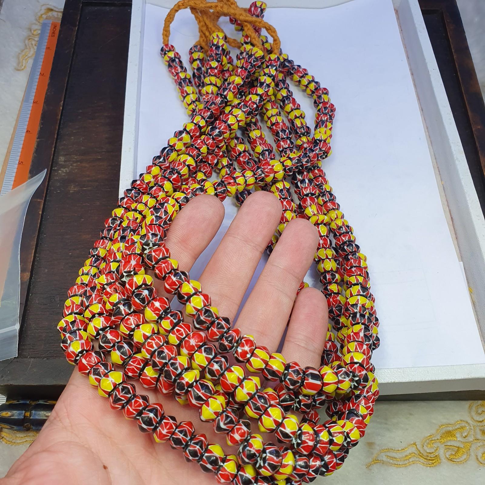 Multicolor venetian inspired glass beads 10mm red yellow chevron beads necklace