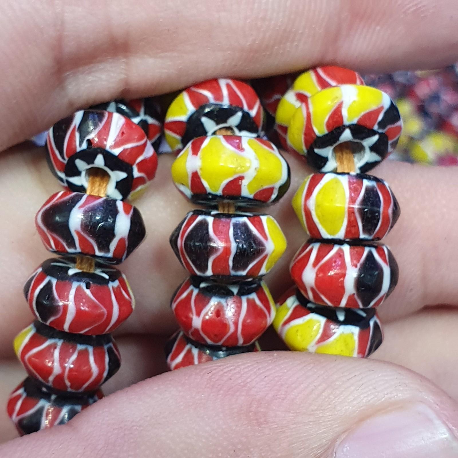Multicolor venetian inspired glass beads 10mm red yellow chevron beads necklace