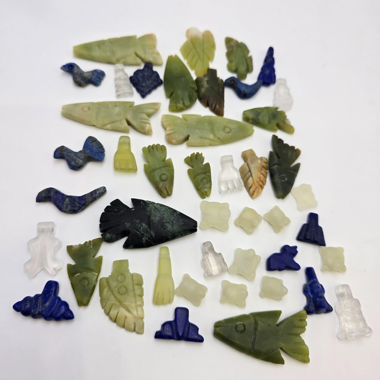 Whispers of the mountain: jade, quartz & lapis pendants lot 41 pcs