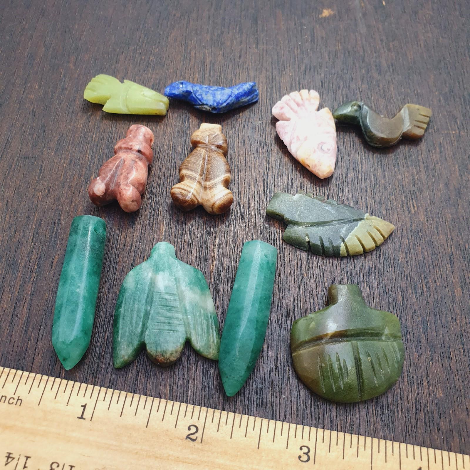 11 pcs vintage lapis lazuli, jade crystal amazonite stone amulets pendants