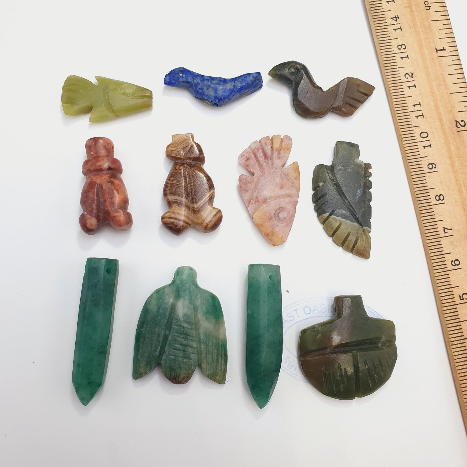 11 pcs vintage lapis lazuli, jade crystal amazonite stone amulets pendants