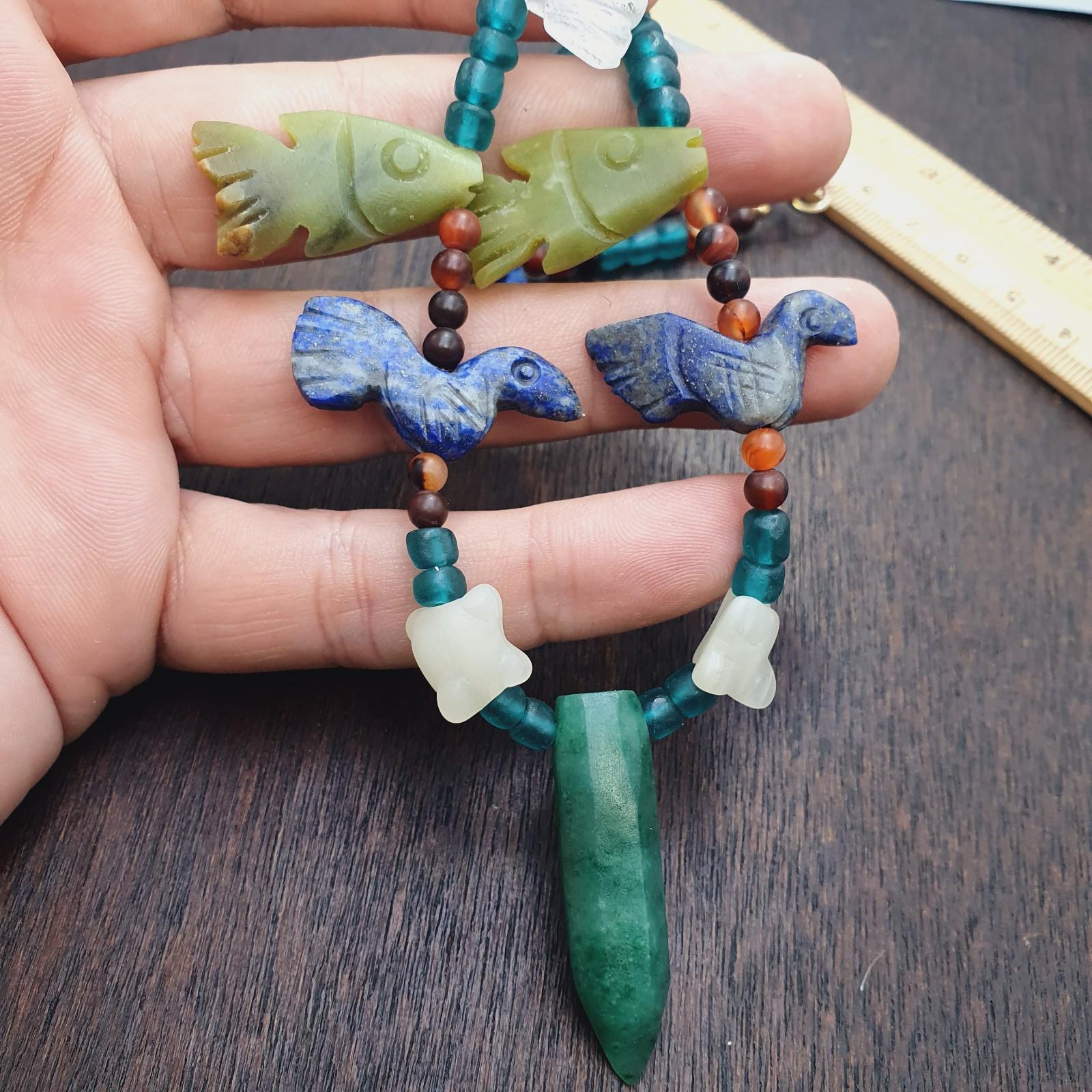 Vintage amazonite, lapis lazuli, jade crystal stone amulets pendants necklace