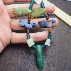 Vintage amazonite, lapis lazuli, jade crystal stone amulets pendants necklace