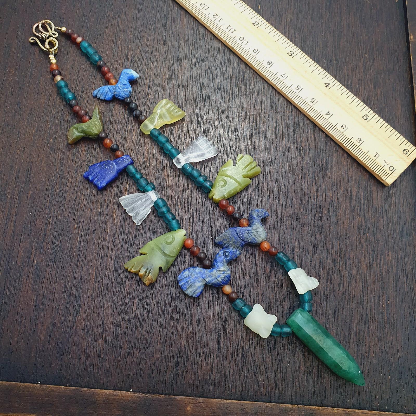 Vintage amazonite, lapis lazuli, jade crystal stone amulets pendants necklace