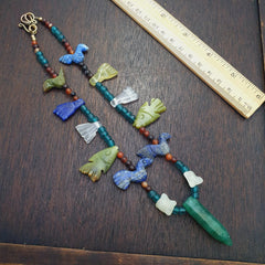 Vintage amazonite, lapis lazuli, jade crystal stone amulets pendants necklace