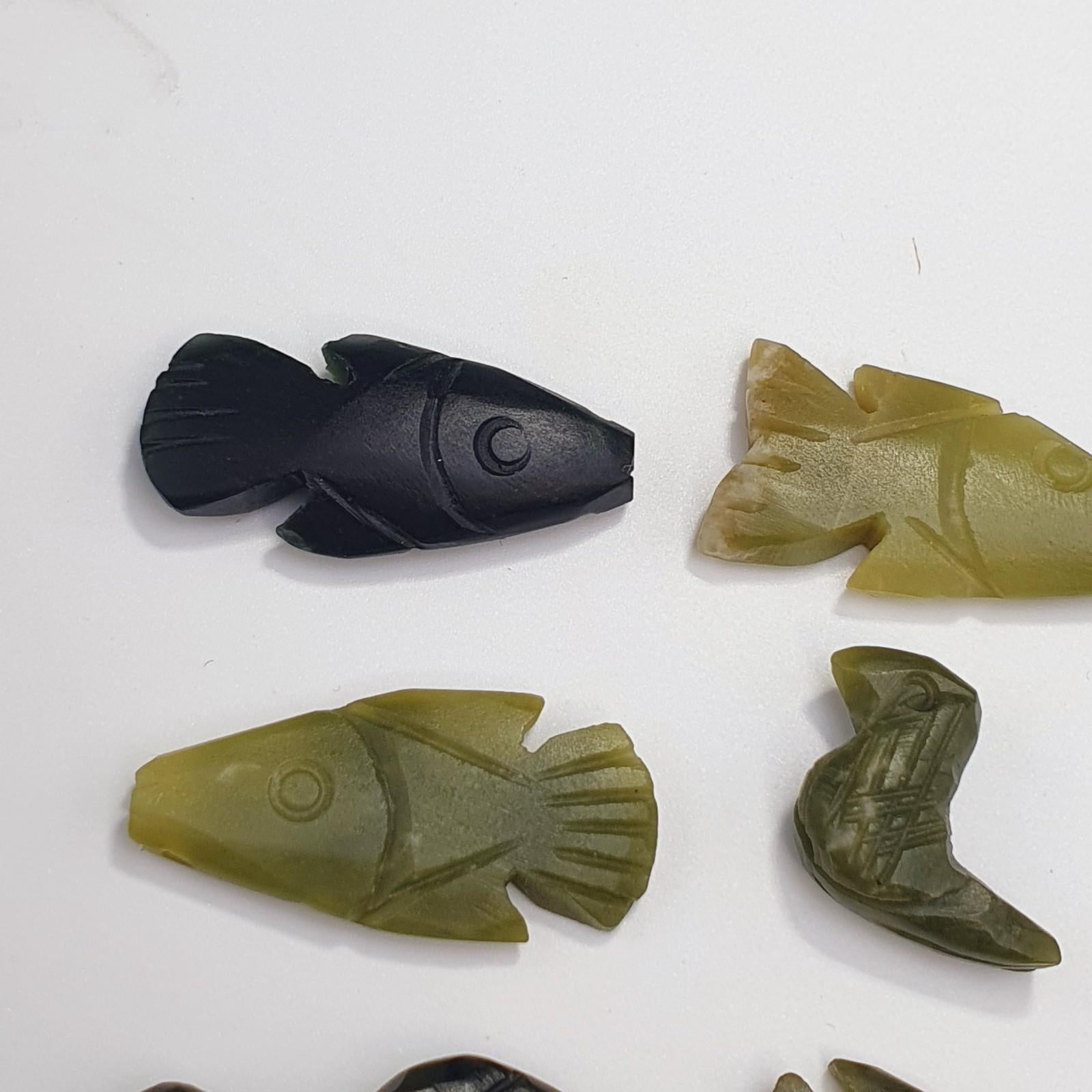 12 pcs vintage lapis lazuli, jade crystal stone birds fish amulets pendants