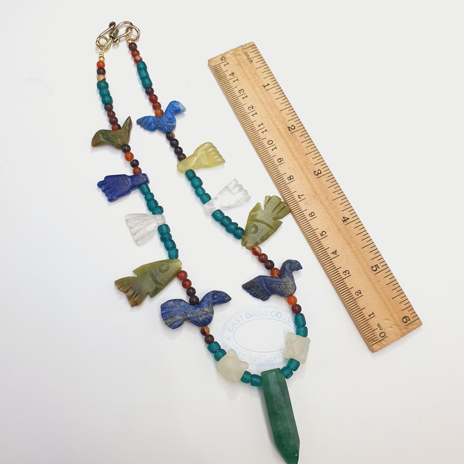 Vintage amazonite, lapis lazuli, jade crystal stone amulets pendants necklace