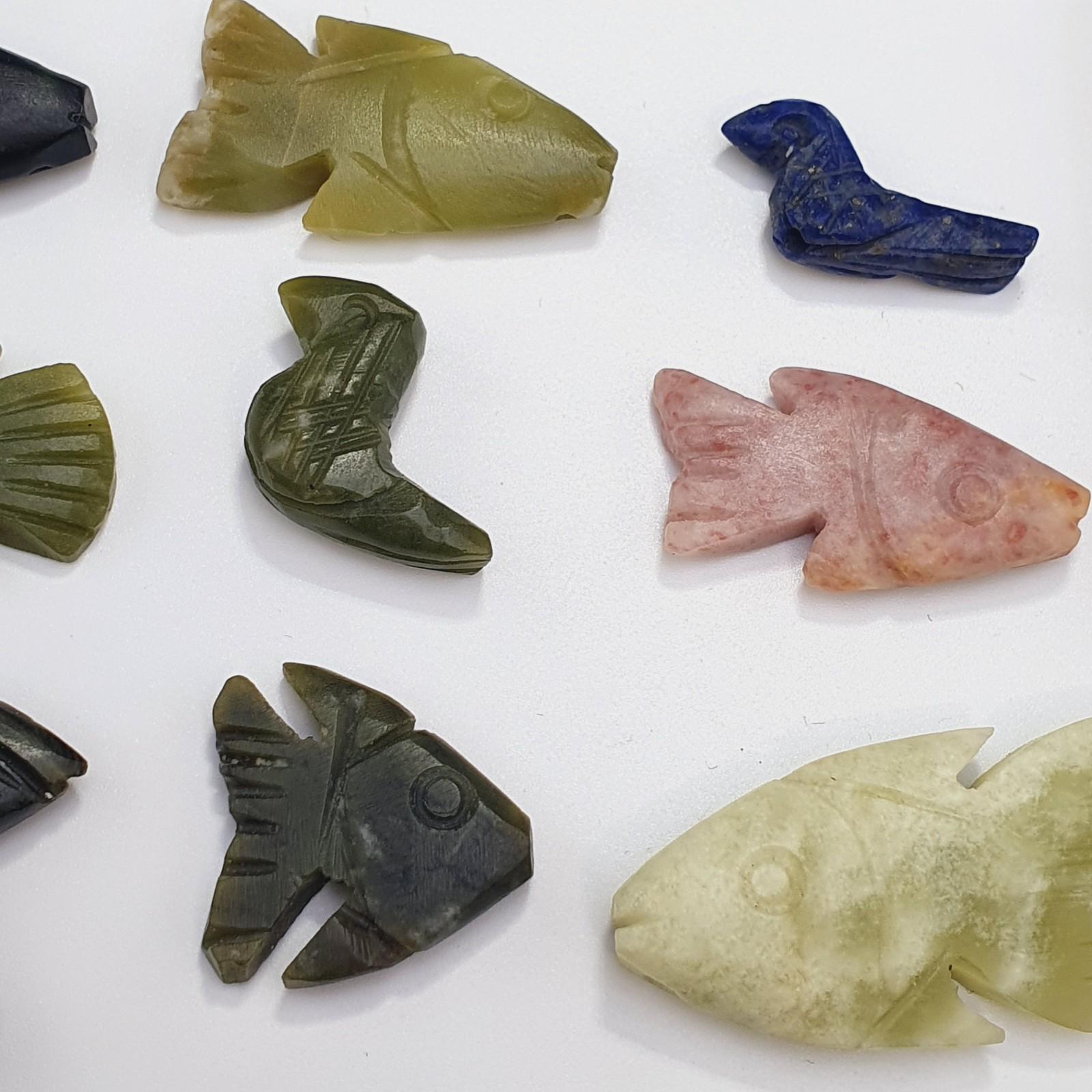 12 pcs vintage lapis lazuli, jade crystal stone birds fish amulets pendants