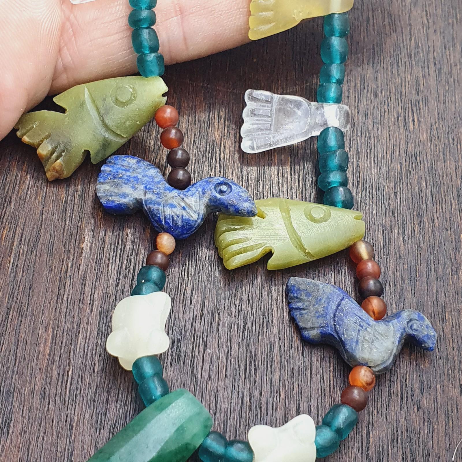 Vintage amazonite, lapis lazuli, jade crystal stone amulets pendants necklace