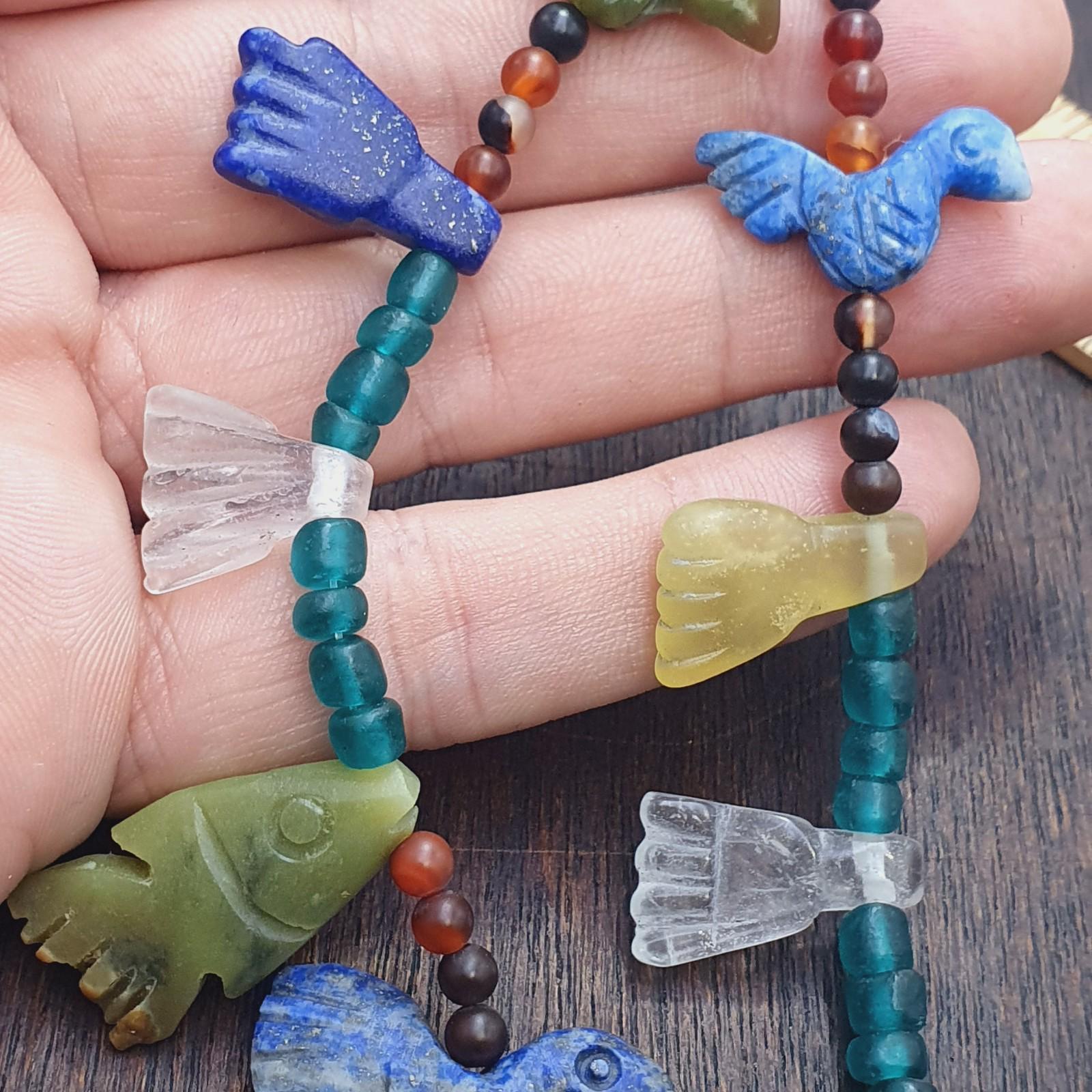 Vintage amazonite, lapis lazuli, jade crystal stone amulets pendants necklace