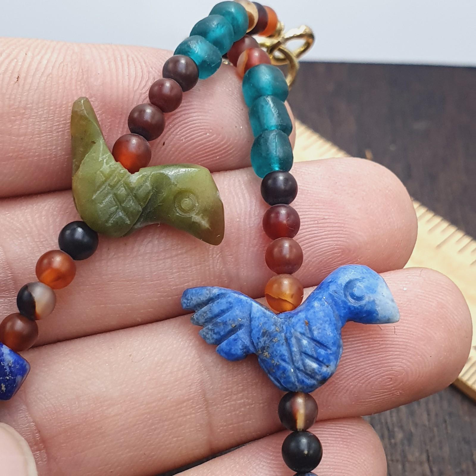 Vintage amazonite, lapis lazuli, jade crystal stone amulets pendants necklace