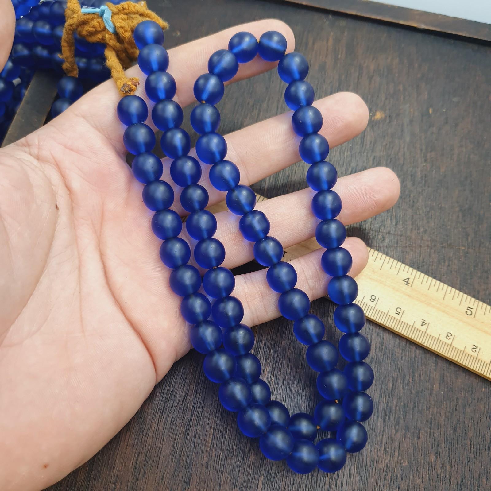 Vintage old african style blue glass beads 10mm beads strand