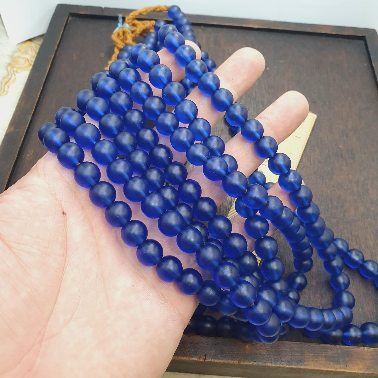 Vintage old african style blue glass beads 10mm beads strand