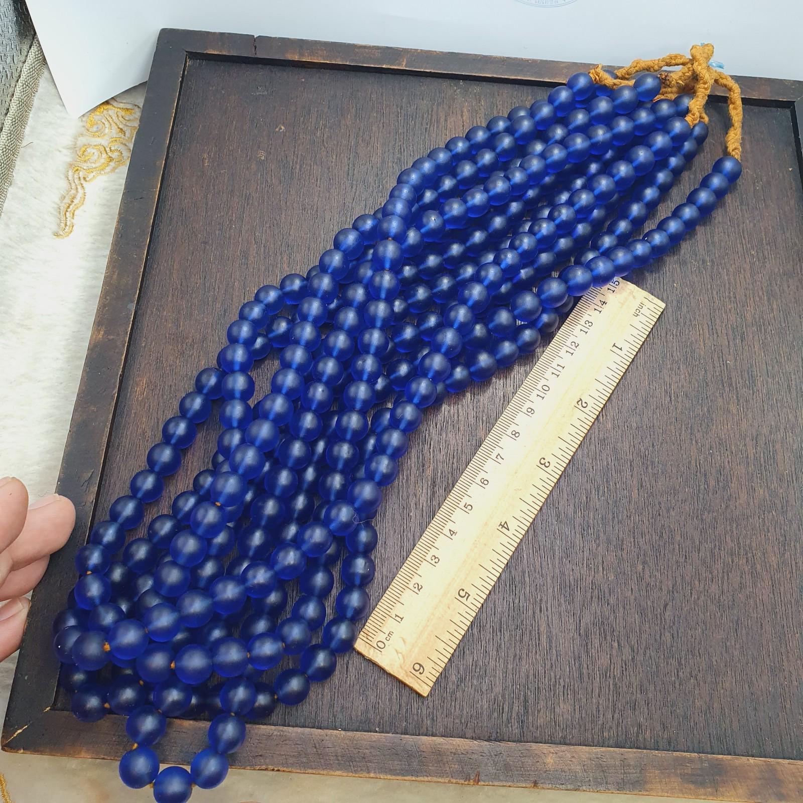Vintage old african style blue glass beads 10mm beads strand