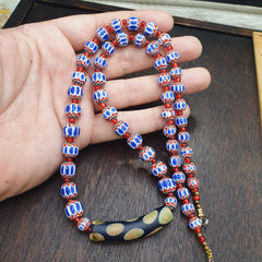 Handmade Chevron Glass Beaded Necklace, Black Floral Pendant