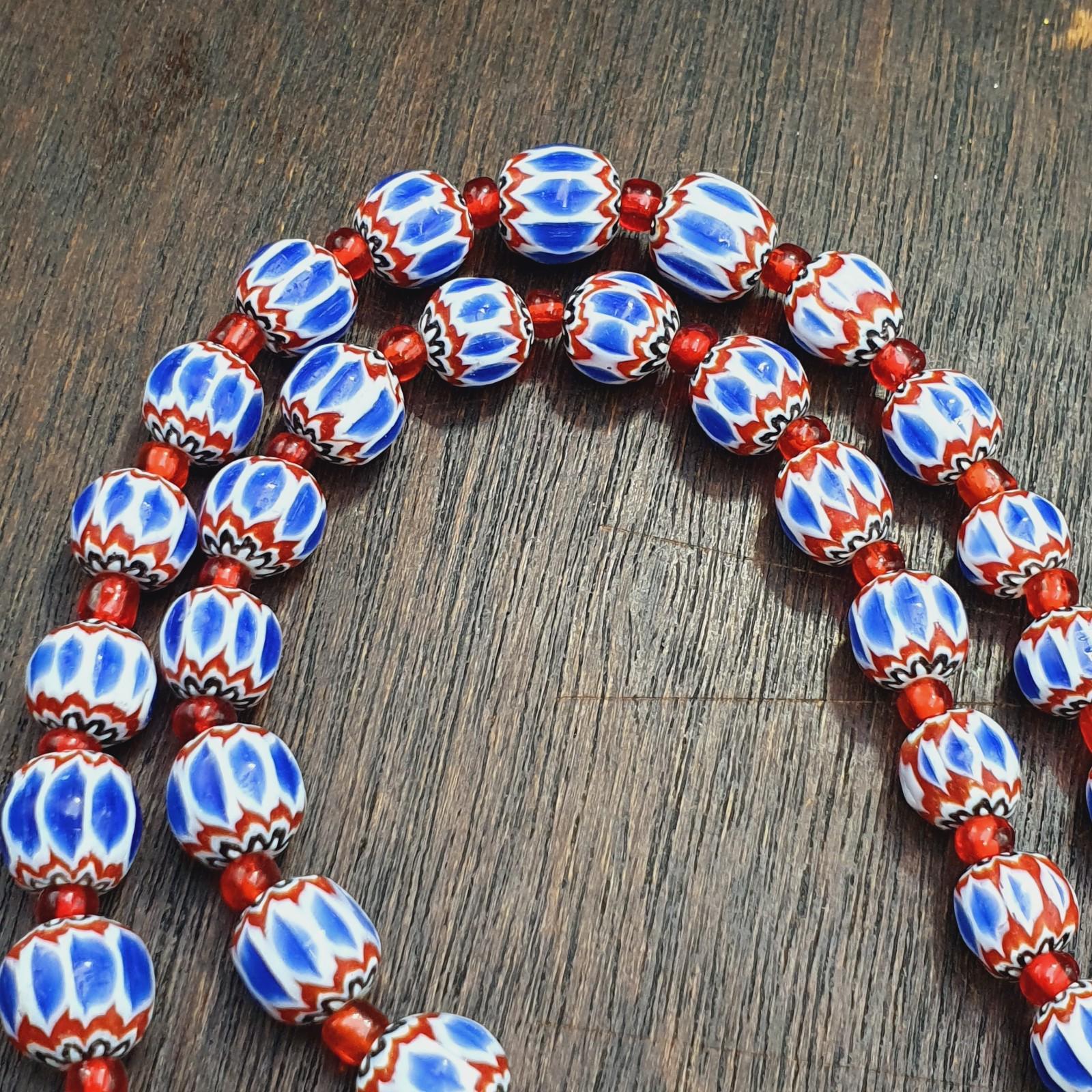 Handmade Chevron Glass Beaded Necklace, Black Floral Pendant