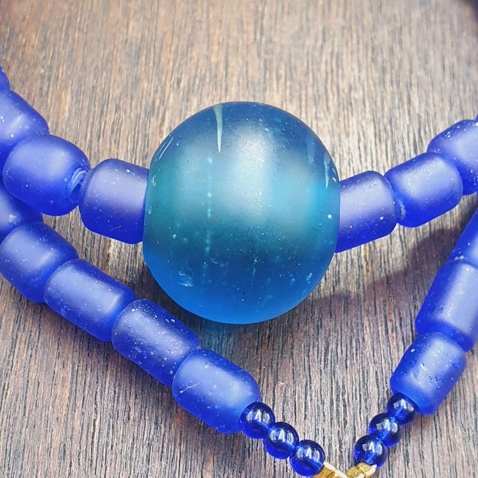 Antique African Blue Glass Beaded Necklace