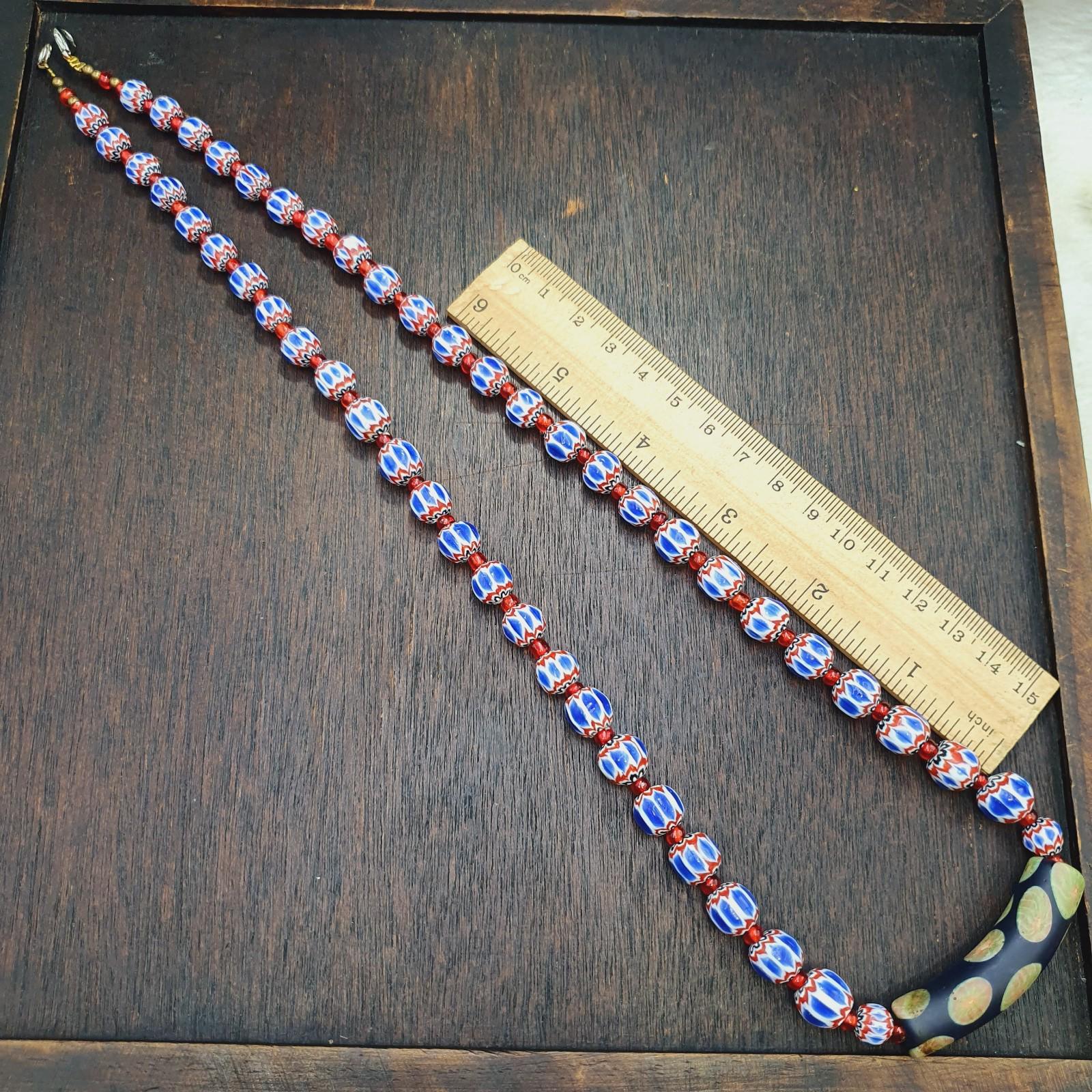 Handmade Chevron Glass Beaded Necklace, Black Floral Pendant