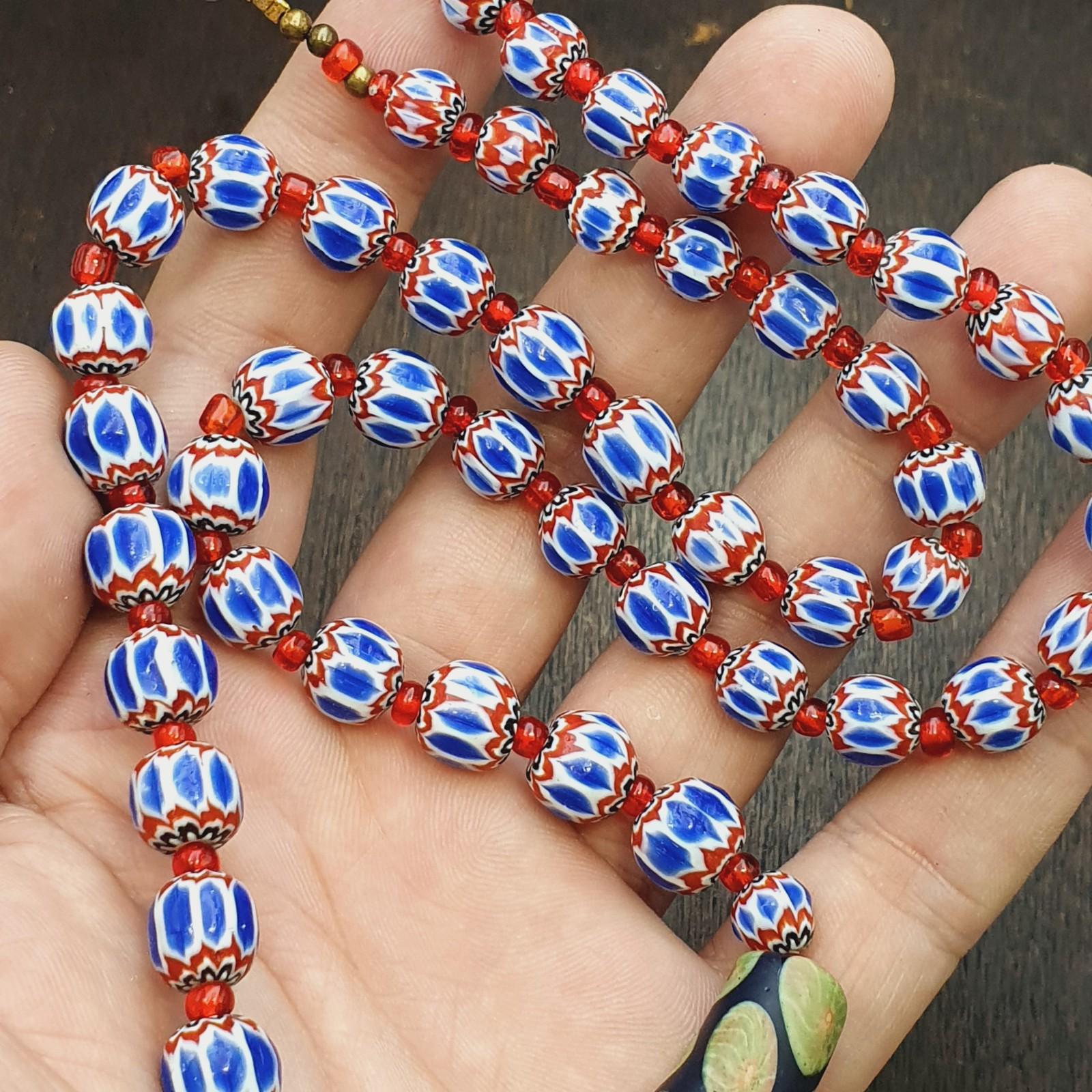 Handmade Chevron Glass Beaded Necklace, Black Floral Pendant