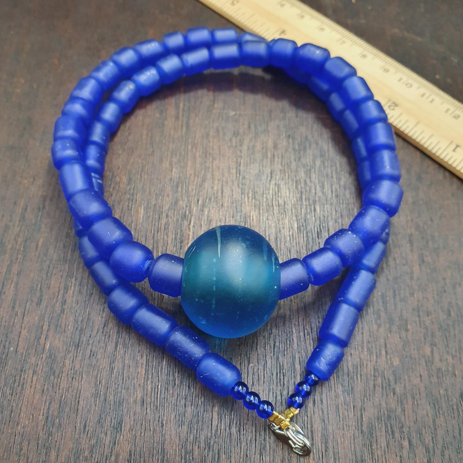 Antique African Blue Glass Beaded Necklace