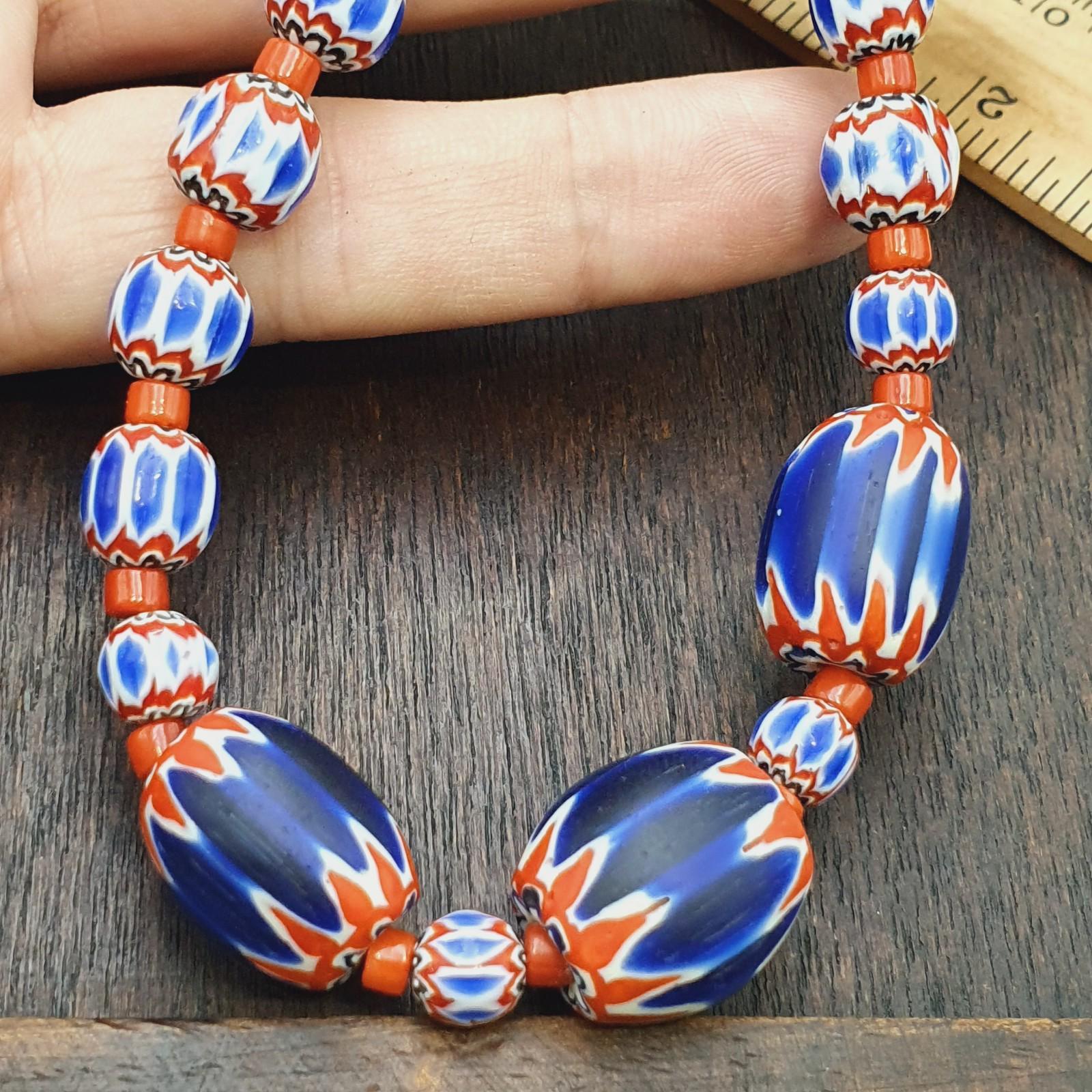 Beautiful blue chevron beads 6 layers chevron glass beaded necklace gift