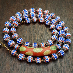 Blue chevron beads 9mm 6 layers chevron glass beaded necklace gift