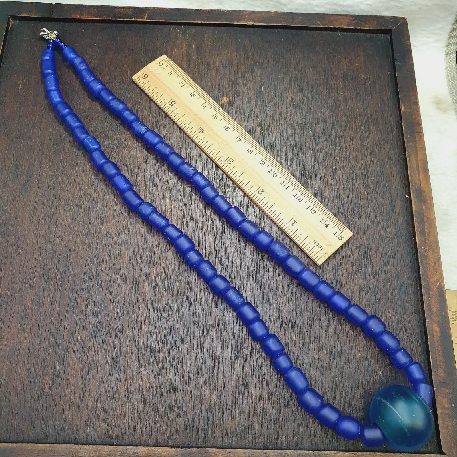 Antique African Blue Glass Beaded Necklace