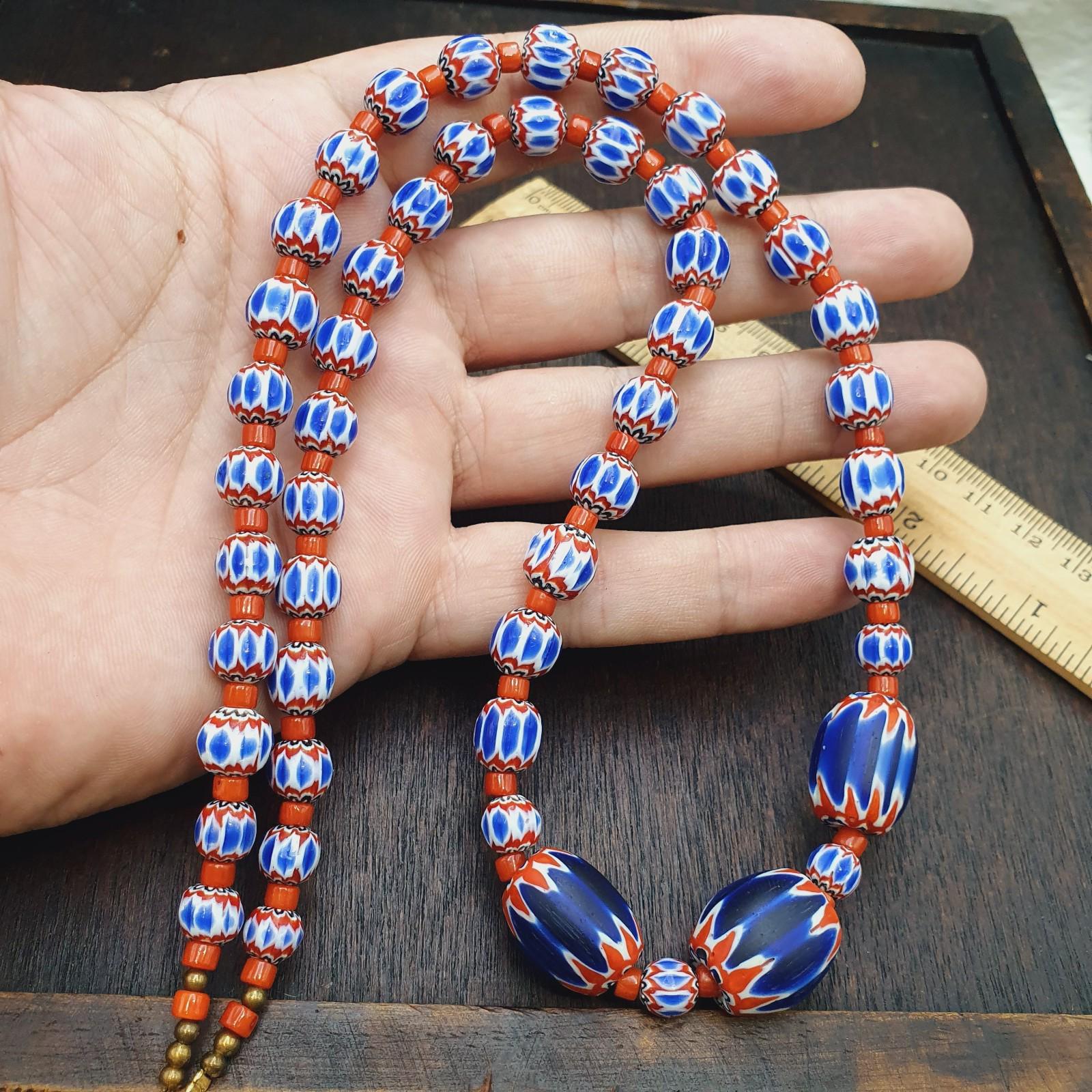 Beautiful blue chevron beads 6 layers chevron glass beaded necklace gift