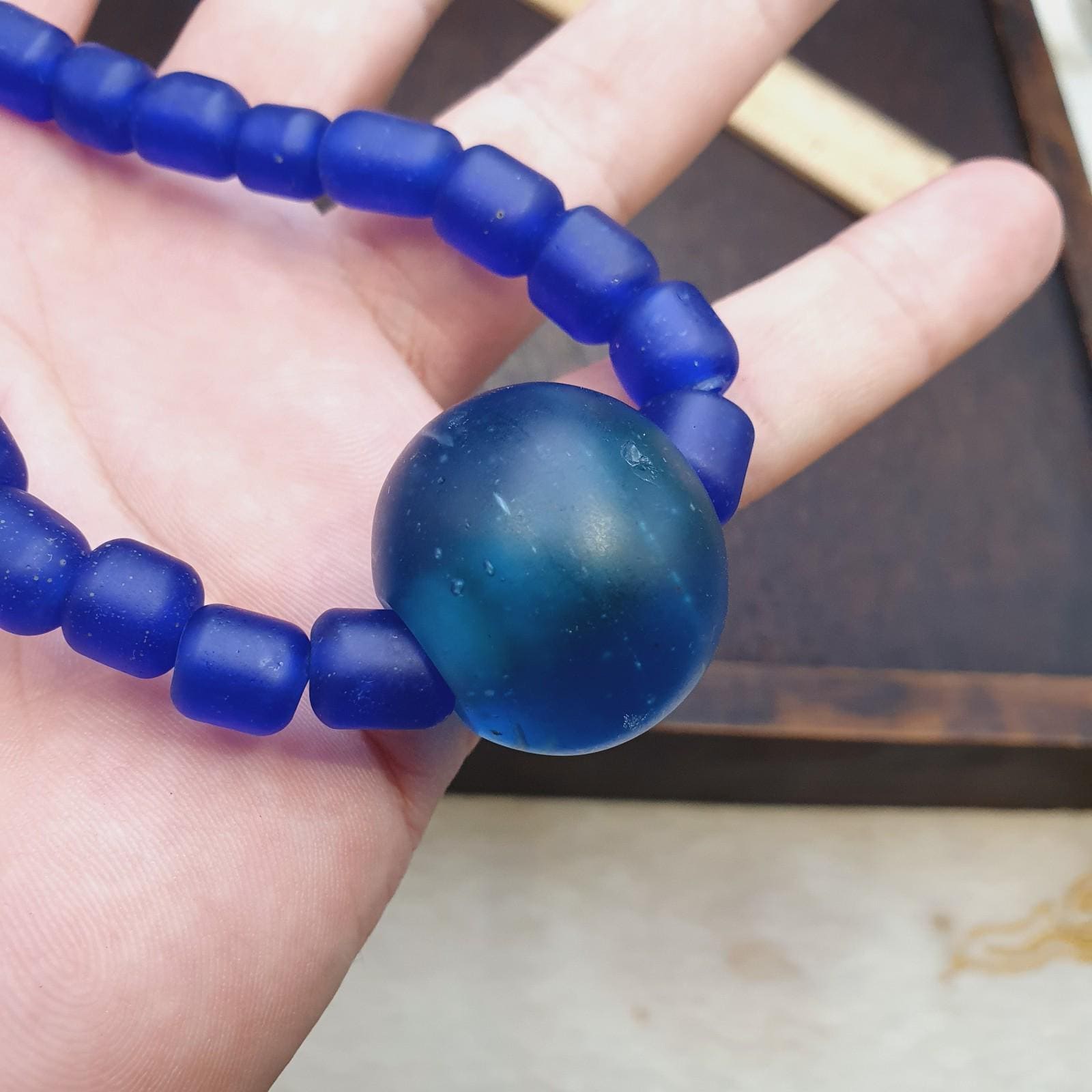 Antique African Blue Glass Beaded Necklace