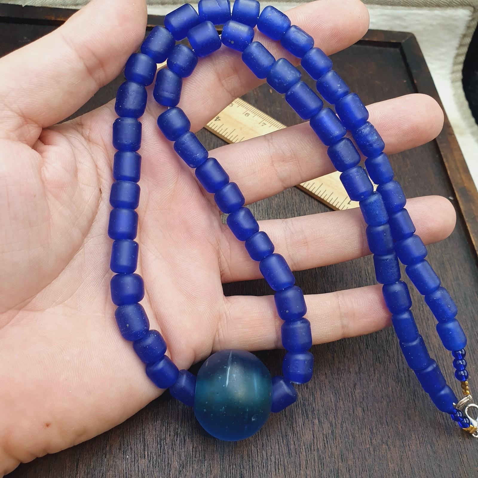 Antique African Blue Glass Beaded Necklace