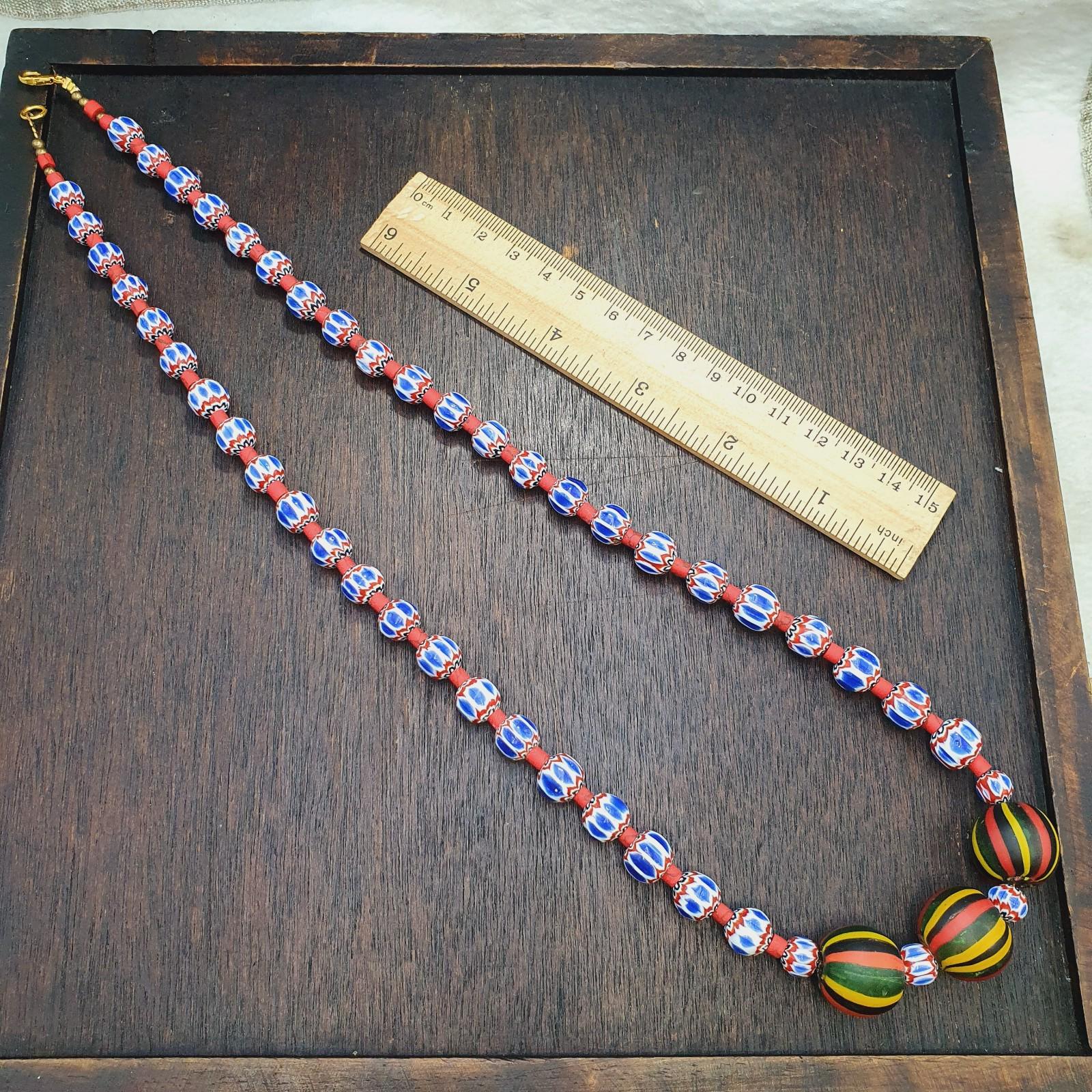 Blue Chevron Glass Beaded Necklace, Multi-Layer Strand