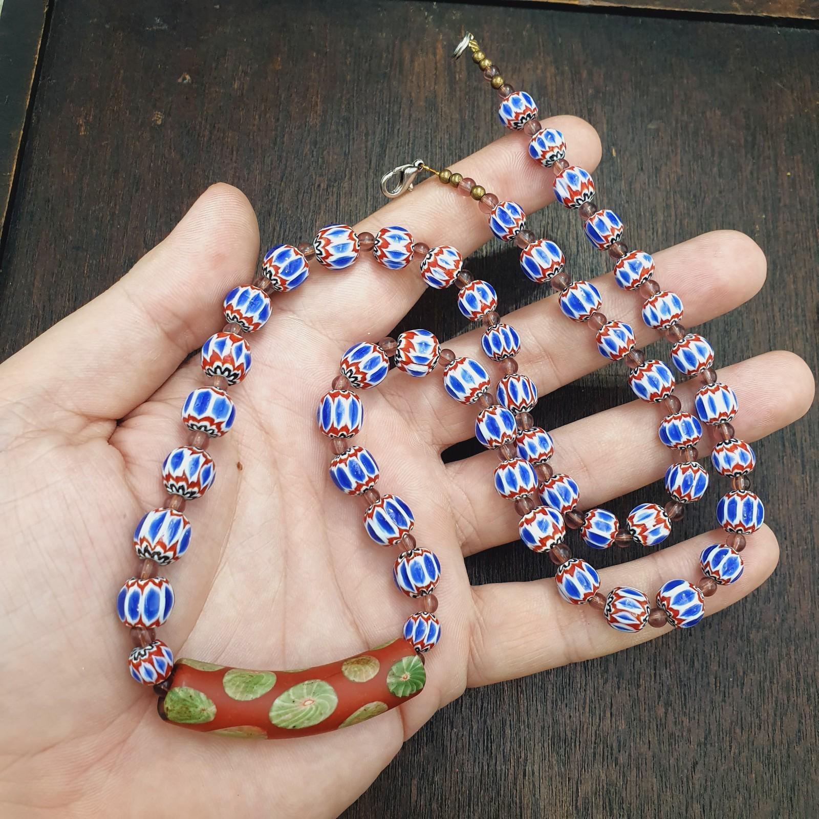 Blue chevron beads 9mm 6 layers chevron glass beaded necklace gift