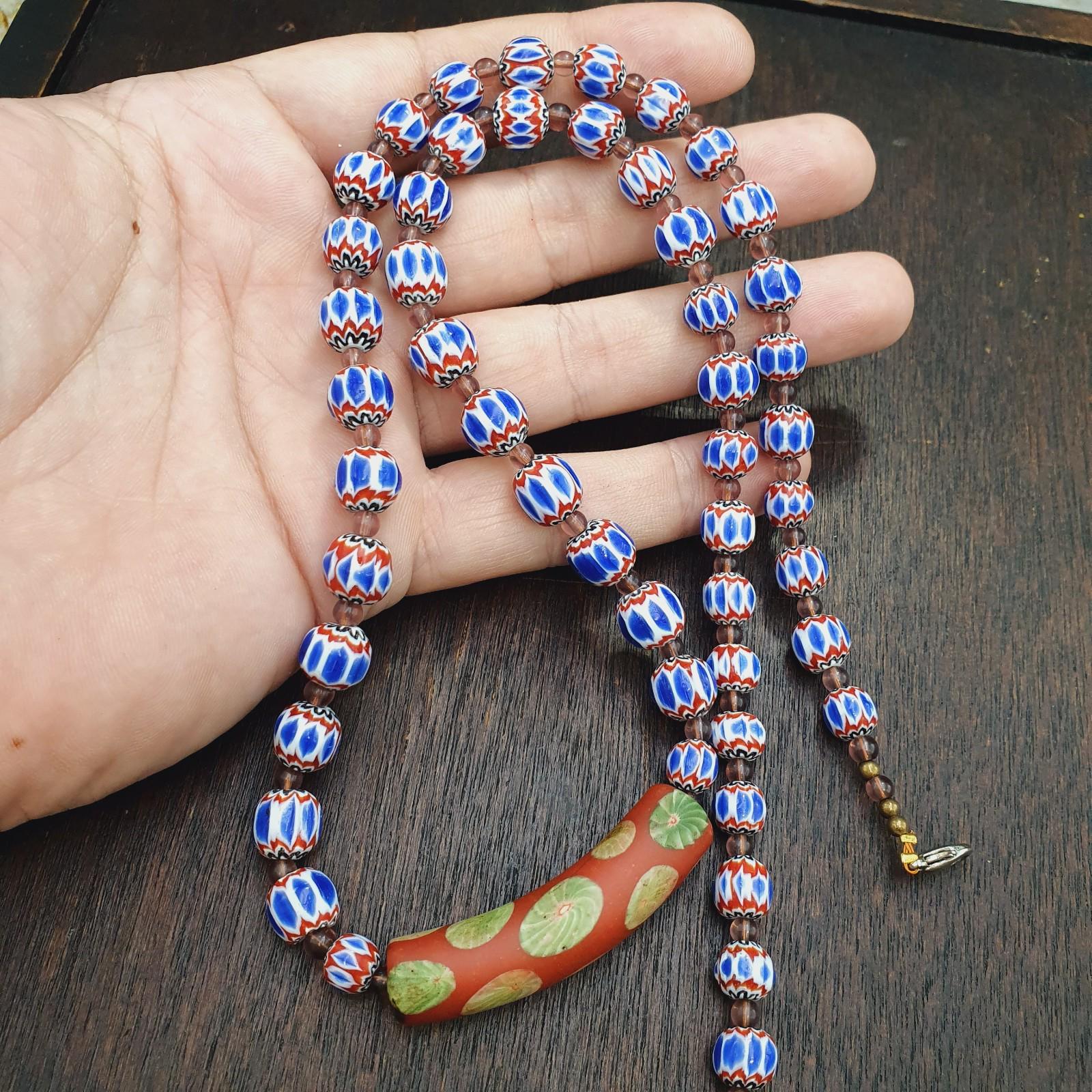 Blue chevron beads 9mm 6 layers chevron glass beaded necklace gift