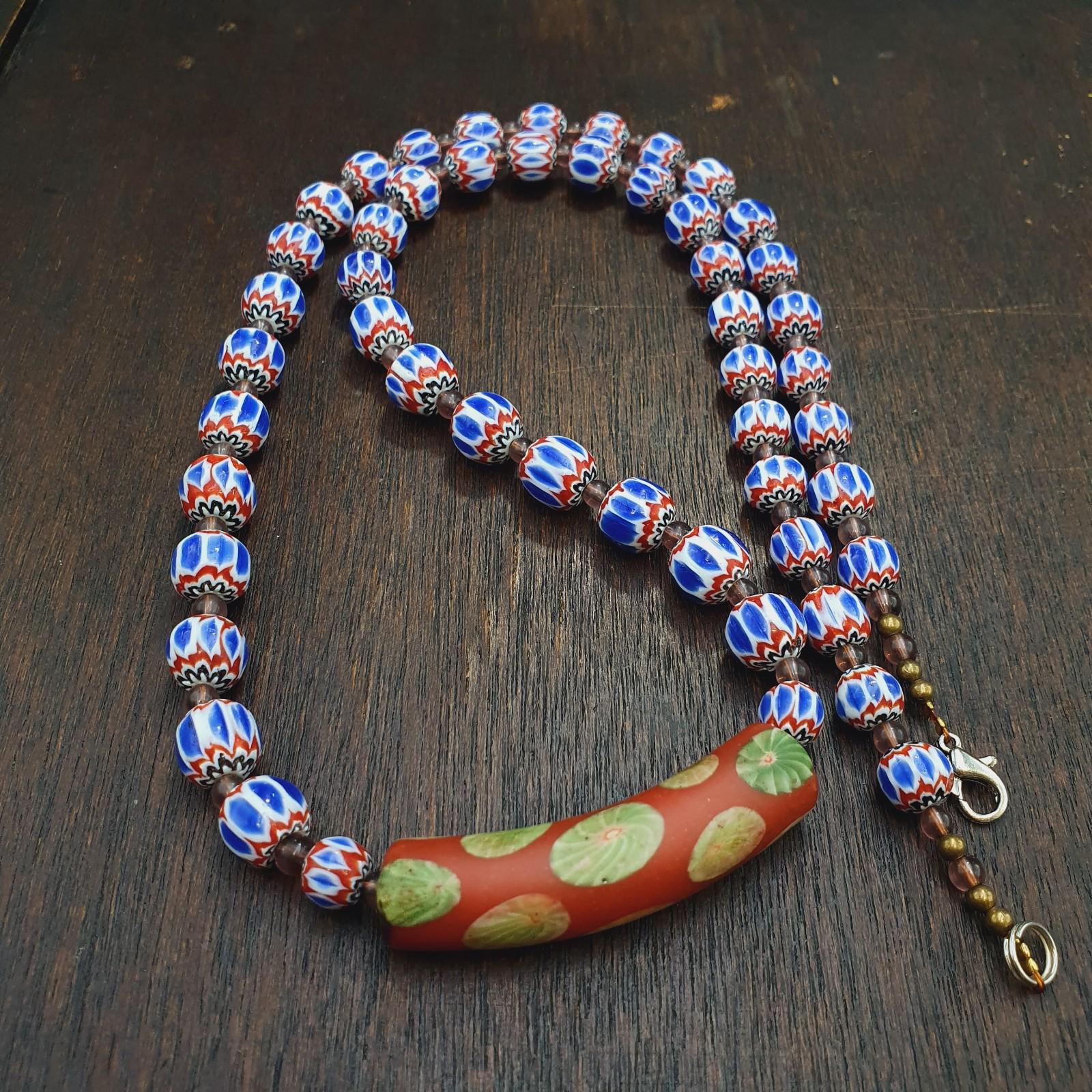 Blue chevron beads 9mm 6 layers chevron glass beaded necklace gift