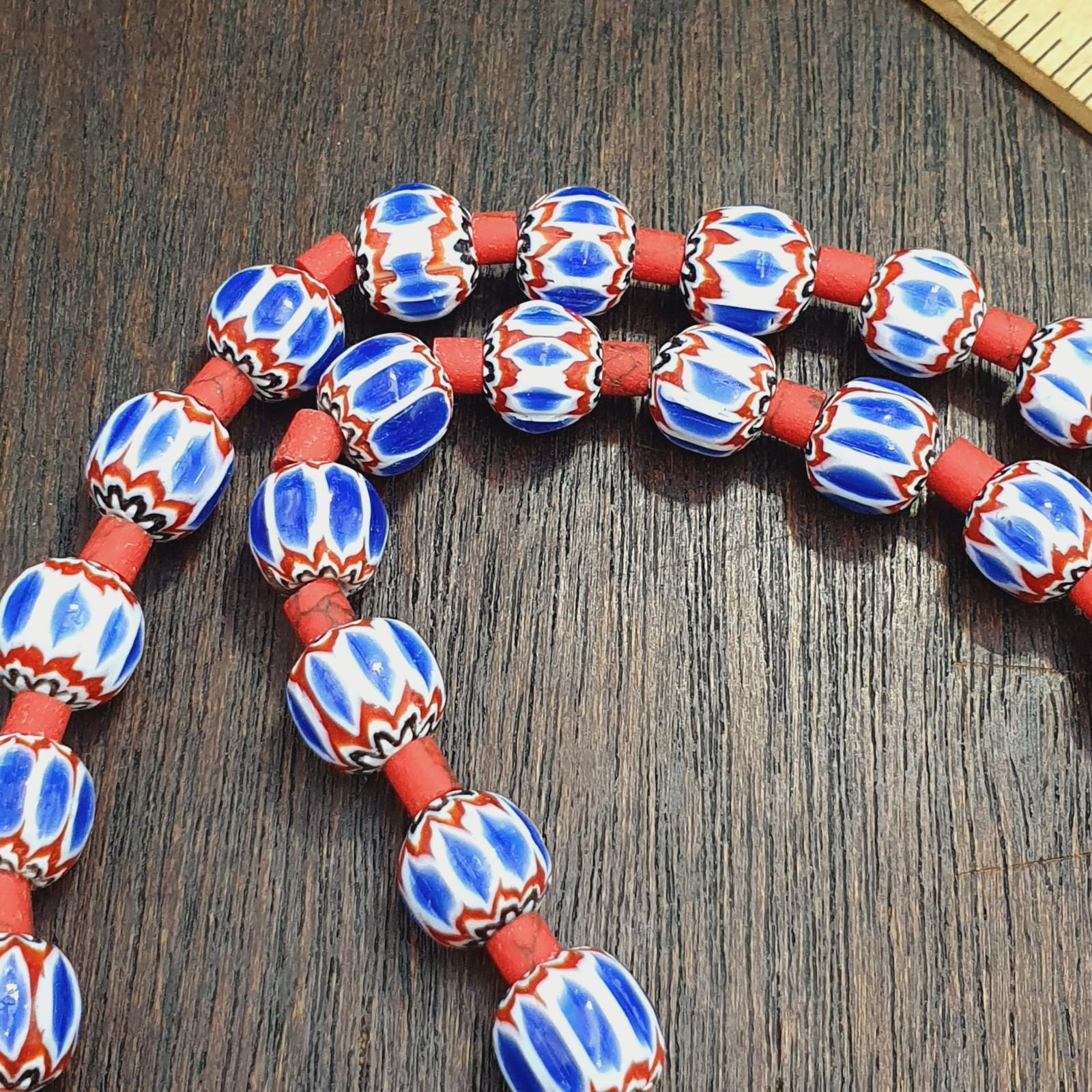 Blue Chevron Glass Beaded Necklace, Multi-Layer Strand