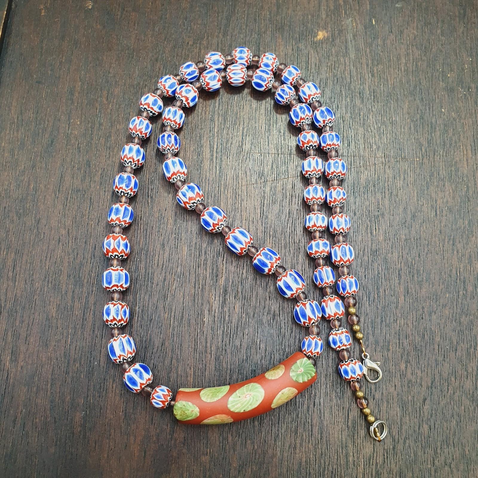 Blue chevron beads 9mm 6 layers chevron glass beaded necklace gift