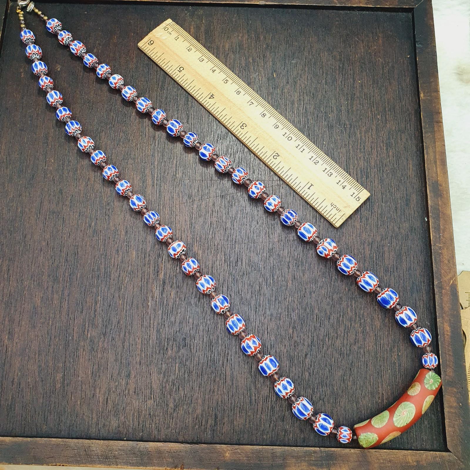 Blue chevron beads 9mm 6 layers chevron glass beaded necklace gift