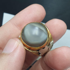 Silver inlay brass ring with tibetan eye agate center stone gold plated