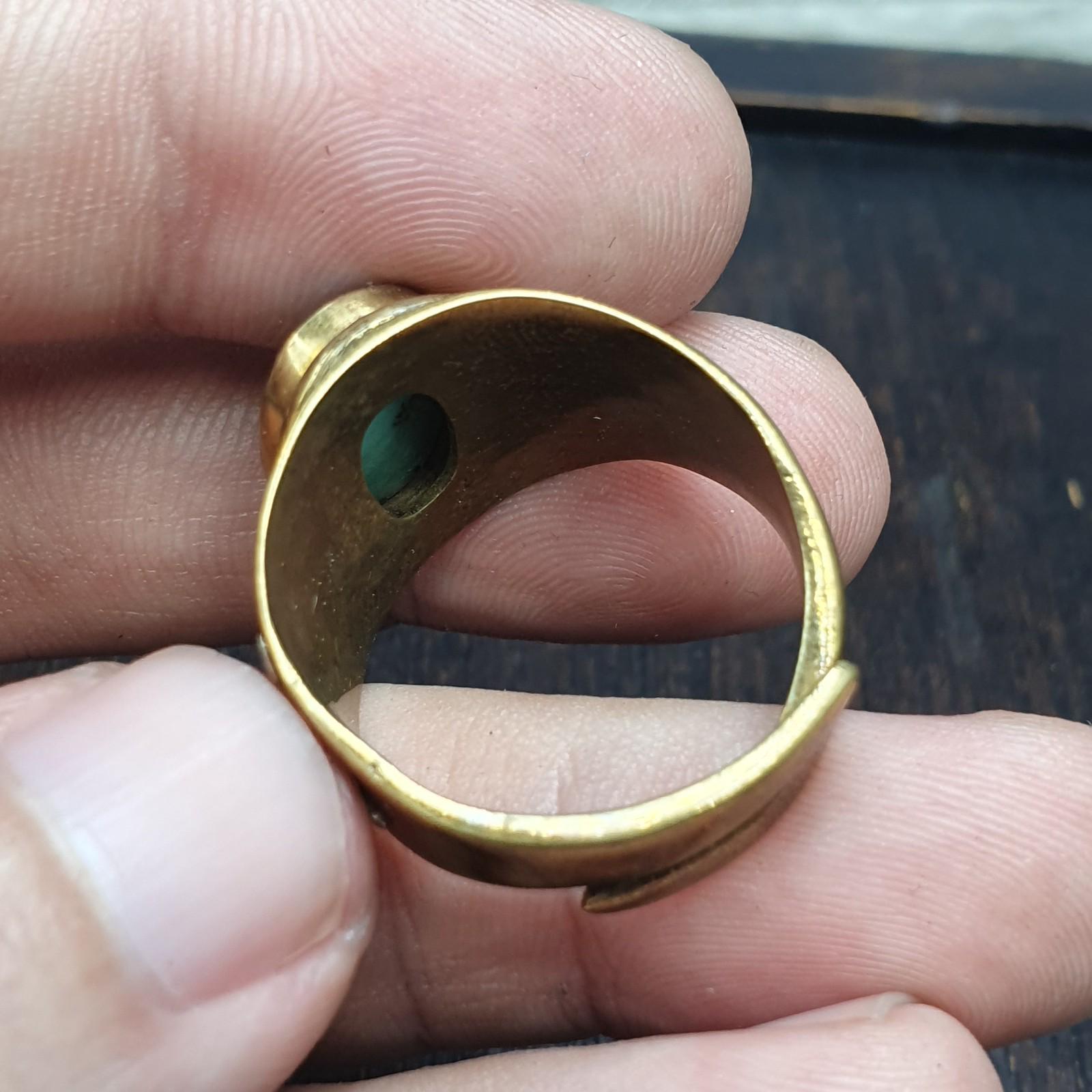 Silver inlay brass ring with arizona turquoise center stone gold plated brass