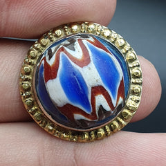 Vintage Chevron Mosaic Glass Brass Ring