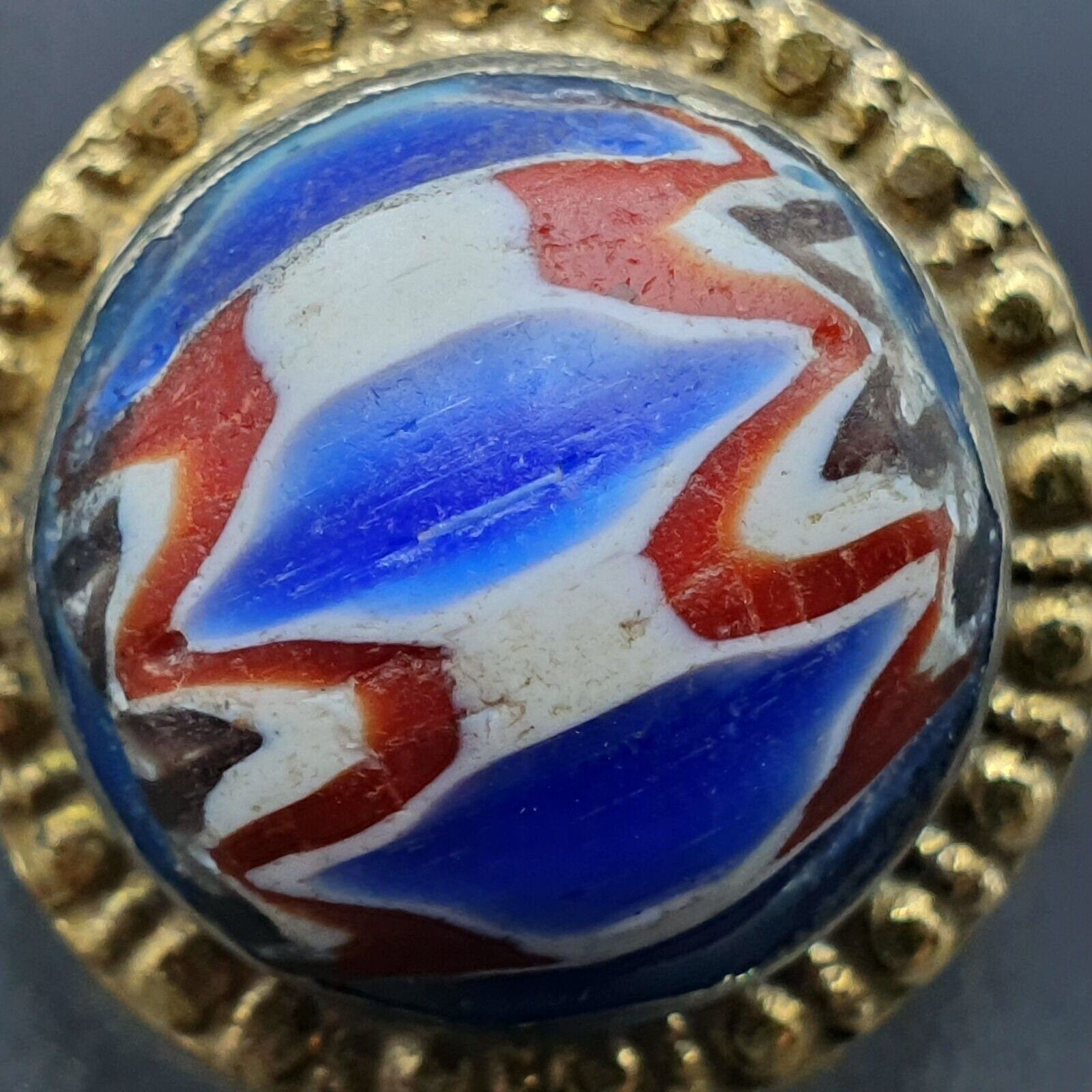Vintage Chevron Mosaic Glass Brass Ring