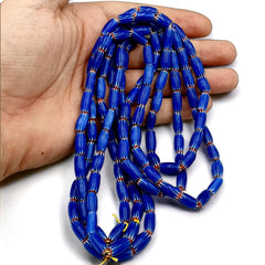 3 vintage blue chevron beads venetian african style 13.5mmx7mm beads long strand