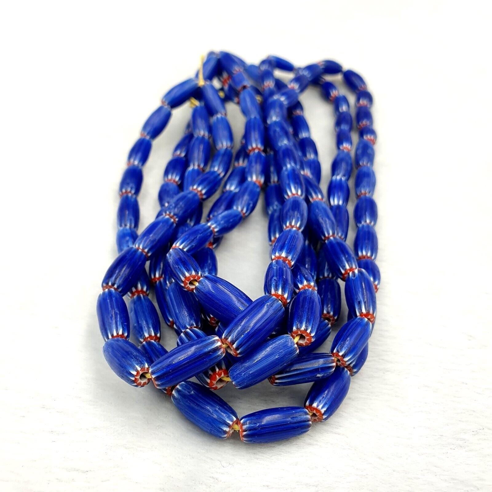 3 vintage blue chevron beads venetian african style 13.5mmx7mm beads long strand