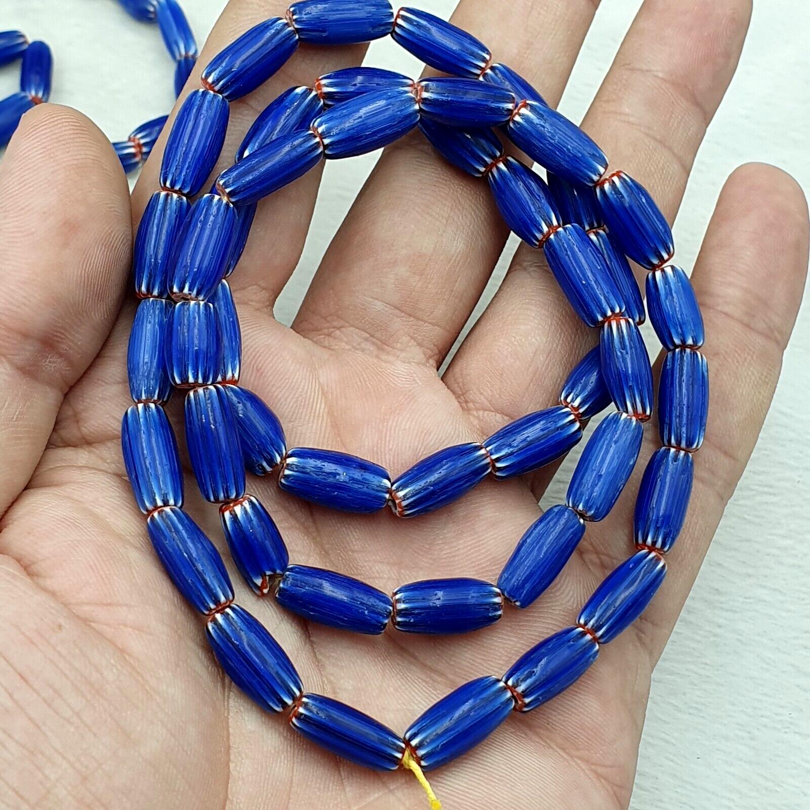 3 vintage blue chevron beads venetian african style 13.5mmx7mm beads long strand