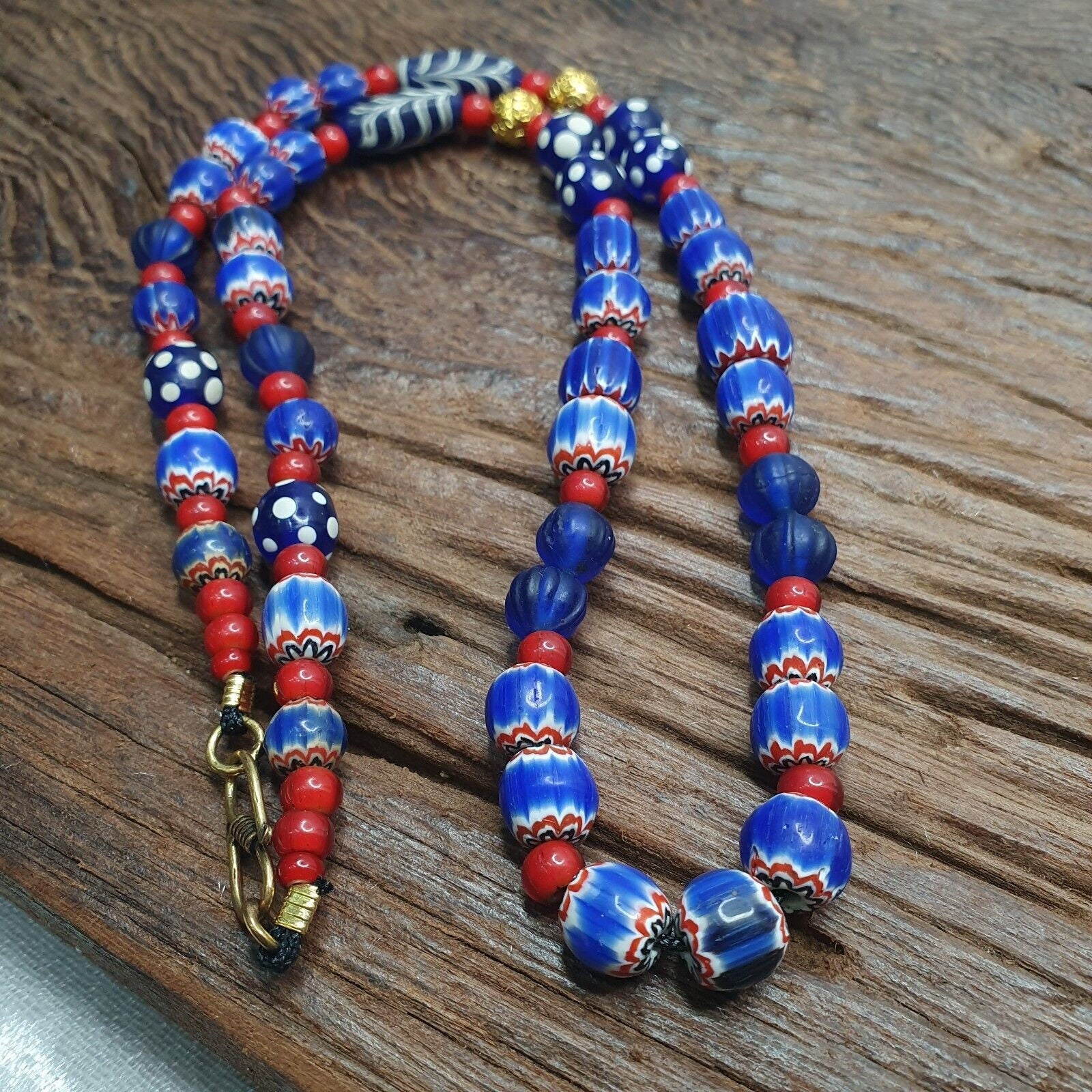 Venetian style mix beads whiteheart, chevron,feather,skunk beads necklace