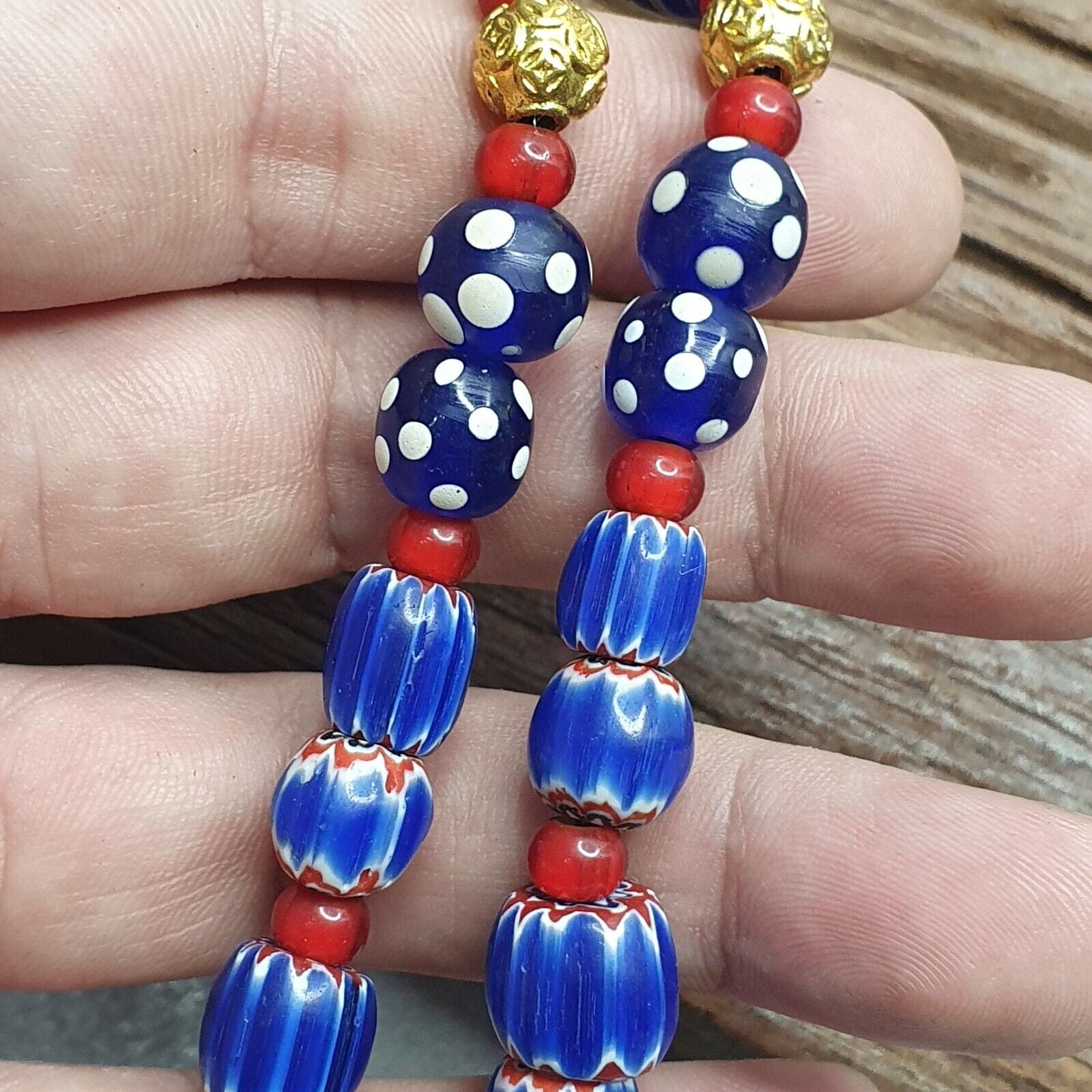 Venetian style mix beads whiteheart, chevron,feather,skunk beads necklace