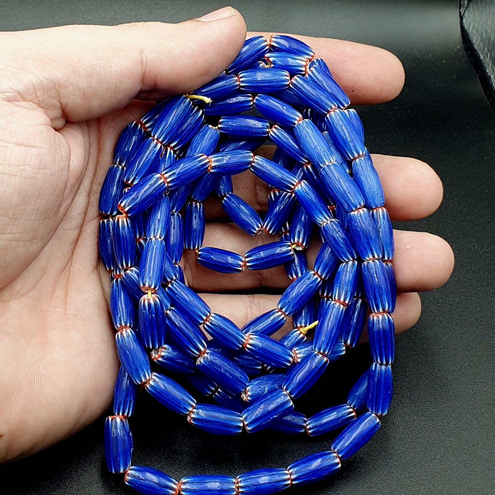 3 vintage blue chevron beads venetian african style 13.5mmx7mm beads long strand