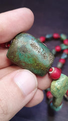 Antique turquoise and red whiteheart beads necklace #j5